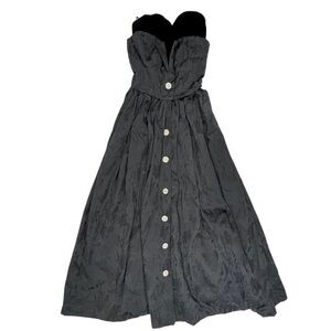 Vintage Heavy Black Gown with Double Bodice and Rhinestone Buttons.